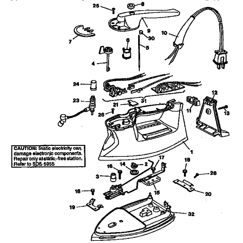 Replacement Parts Diagram and Parts List for F495AS  Black and Decker Iron
